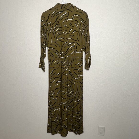 Anthropologie Corey Lynn Calter Olive Zebra Shirt Dress MIDI Office Small B20 - Picture 4 of 6